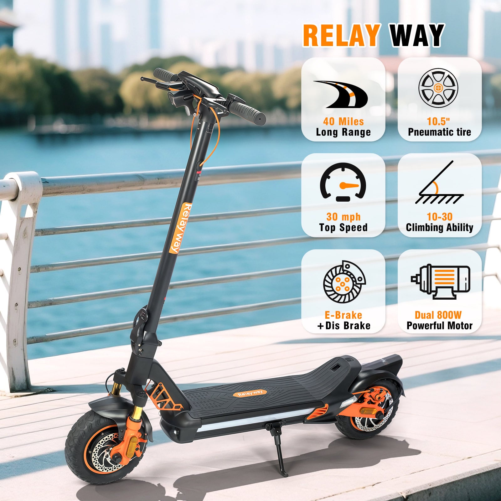 Dual Motor 1600W/Range 40 Miles/400 lb Capacity RelayWay Off Road Electric Scooter Long Range, Fast Electric Scooter 30 Mph Speed, 300+ lb Capacity & Dual Suspension