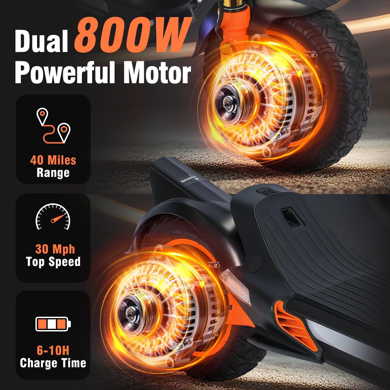 Dual Motor 1600W/Range 40 Miles/400 lb Capacity RelayWay Off Road Electric Scooter Long Range, Fast Electric Scooter 30 Mph Speed, 300+ lb Capacity & Dual Suspension