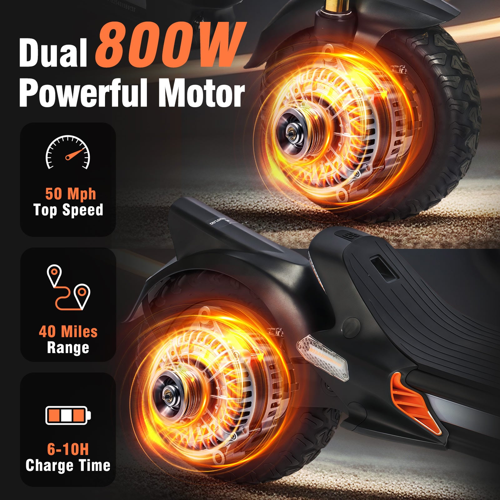 Motor 800W/50 Miles Range /300 lb Capacity RelayWay Off Road Electric Scooter Long Range, Fast Electric Scooter 30 Mph Speed, 300+ lb Capacity & Dual Suspension