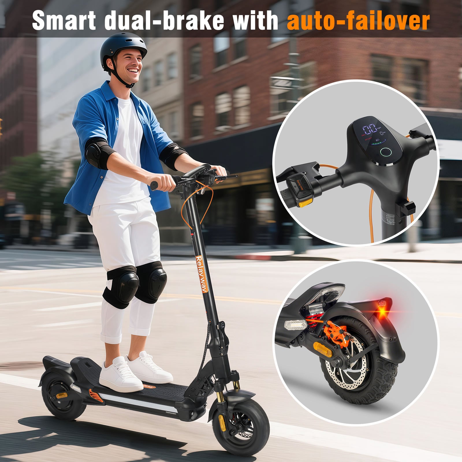 Motor 800W/50 Miles Range /300 lb Capacity RelayWay Off Road Electric Scooter Long Range, Fast Electric Scooter 30 Mph Speed, 300+ lb Capacity & Dual Suspension